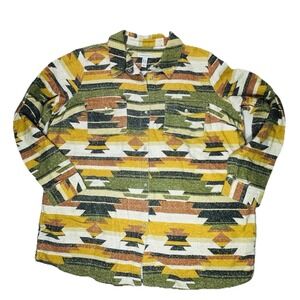 Canyon Retreat Top 2XL Aztec Tribal Flannel Shacket Shirt Snap